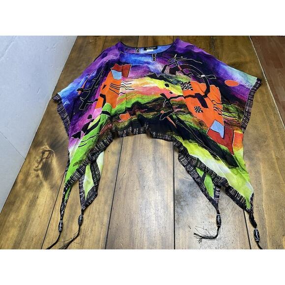 Dilemma By DunShroff Silk Art to Wear Hand Painted Poncho Top OS Silk - Picture 1 of 16